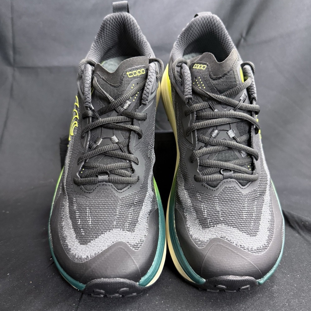 Topo Vista Mens Size 9 Black Lime Trail Running Hiking Shoes 5mm Drop Vibram - Picture 5 of 7